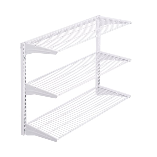Triton Products Wall Mount Shelving Unit W/ 3 Steel Wire Shelves & Mounting Hardware, White, 33" W x 31.5" H 1795-WHT - main